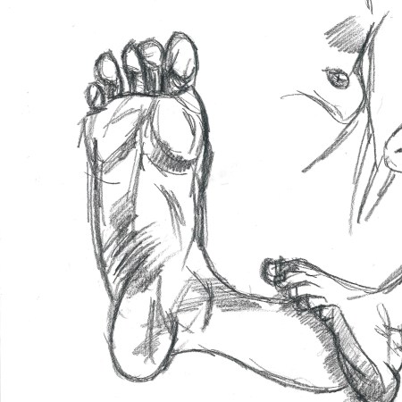 Elena, feet mainly, drawing by William Eaton, 17 July 2020