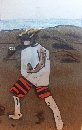 Le fiston aux allumettes, William Eaton, 2016; sandpaper, cardboard, fasteners, colored pencils, Conte crayon