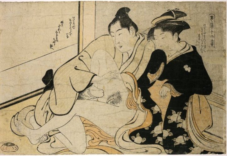 Shikido juniban 色道十二番 - Shunga No 1 - Young lovers - Woodblock-printed, Print artist Torii Kiyonaga (鳥居清長), Tenmei Era, 1784, collection of the British Museum