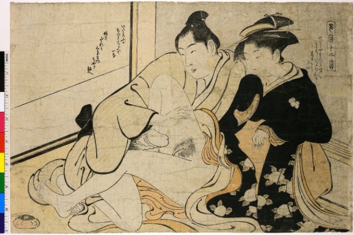 Shikido juniban 色道十二番 - Shunga No. 1 - Young lovers - woodblock-printed, print artist Torii Kiyonaga (鳥居清長), Tenmei Era, 1784, Shunga collection of the British Museum