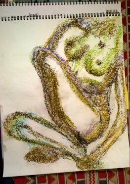 Long-limbed - hand on foot, pastel Feb 2017, by William Eaton