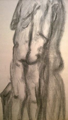 Two models, close, Jan 2017, drawing by William Eaton, charcoal on newsprint