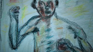 Crayon drawing from Bonnard self-portrait (Le boxeur), by William Eaton, January 2017