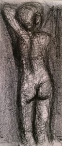 Eva, Art Students League, May 2017, pen and litho crayon, by William Eaton (with background)