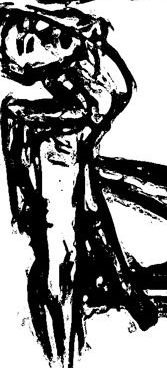 Snip from (rotated) drawing of Maria (fish pose), 14 June 2017, ASL, modern dance night, based on charcoal drawing by William Eaton