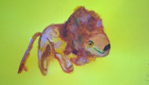 Stuffed lion on colored paper, drawing by William Eaton, Oct 2017