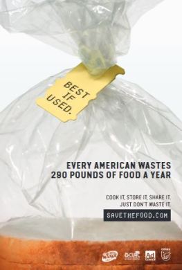 Every American Wastes 290 pounds of food a year, Save The Food, Recycle Mania poster
