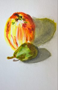 Apple and Pear watercolor, by William Eaton, Sep 2017