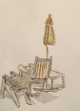 By the Pacific (Sunset Point, San Diego), 23 Sep 2017, pen and watercolor by William Eaton