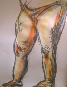 Thighs, with pens, wash, by William Eaton, Sep 2017