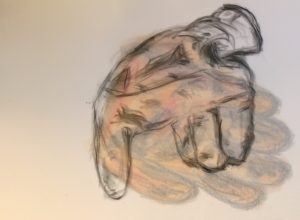Two gloves on vellum, superimposed, drawing by William Eaton, May 2017 (2) - high res, flipped