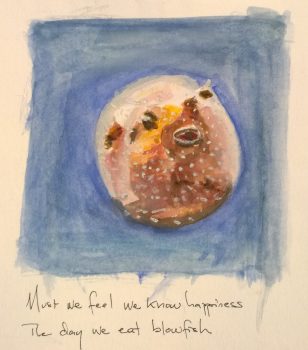 Blowfish, with help from Sakai Hōitsu, watercolor & gouache by William Eaton, Feb 2018 - 4