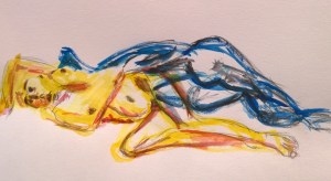 Madeline reclining, 14 March 2018, watercolor by William Eaton - 2