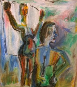 After David Park, Two Bathers, 1958 (SFMOMA), oil pastel drawing by William Eaton, 7 April 2018