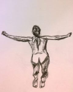 Woman leaping into pool, drawing by William Eaton, Aug 2018 - 2