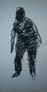 Leaning dancer, in charcoal, Woodstock drumming circle, Sep 2018, drawing by William Eaton