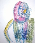 The woman with the yellow cheek, oil pastel by William Eaton, Radio Bean, Burlington, VT, Oct 2018