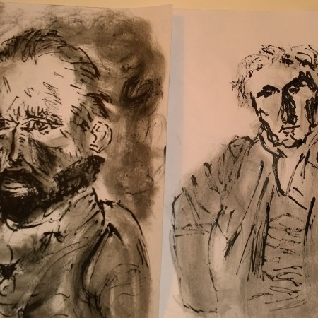 Van Gogh (Self-Portrait) & Ingres (Portrait de monsieur Bertin), versions with ink pen by William Eaton, Nov 2018