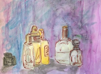 Bottles, purple backgroup, 22 April 2019, watercolor by William Eaton - 1