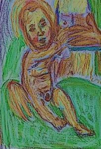 Jesus & Mary snip, from drawing by William Eaton, Après Luca Signorelli, Nursing Madonna