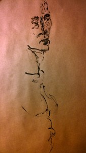 nude woman, reed pen drawing on kraft paper by William Eaton