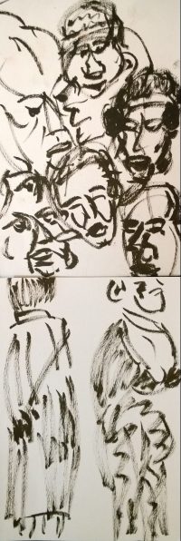 Japan Society - Yoshitomo Nara - Sculpture Viewing Party, sketches by William Eaton, 2019