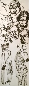 Japan Society - Yoshitomo Nara - Sculpture Viewing Party, sketches by William Eaton, 2019