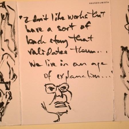 Quick sketches at Hauser & Wirth press preview, 13 Nov 2018, by William Eaton (quote from Phyllida Barlow)