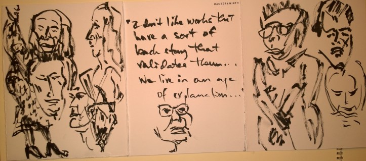 Quick sketches at Hauser & Wirth press preview, 13 Nov 2018, by William Eaton