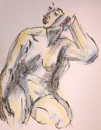 Young woman (nude), chillaxing, drawing by William Eaton