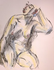 Young woman (nude), chillaxing, drawing by William Eaton