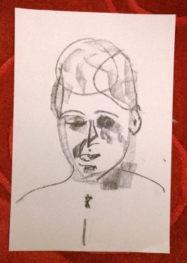 Portrait with color stick on gray paper, by William Eaton