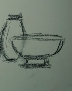 Third portion of Seven pots in a row, Byrdcliffe, drawing by William Eaton, 2018