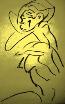 nude woman as if in outer space; from charcoal sketch by William Eaton, 2019