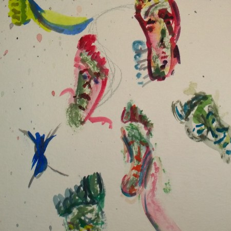 Faces on feet, by William Eaton, 2019