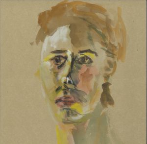 Face on brown paper, watercolor by William Eaton, 2019