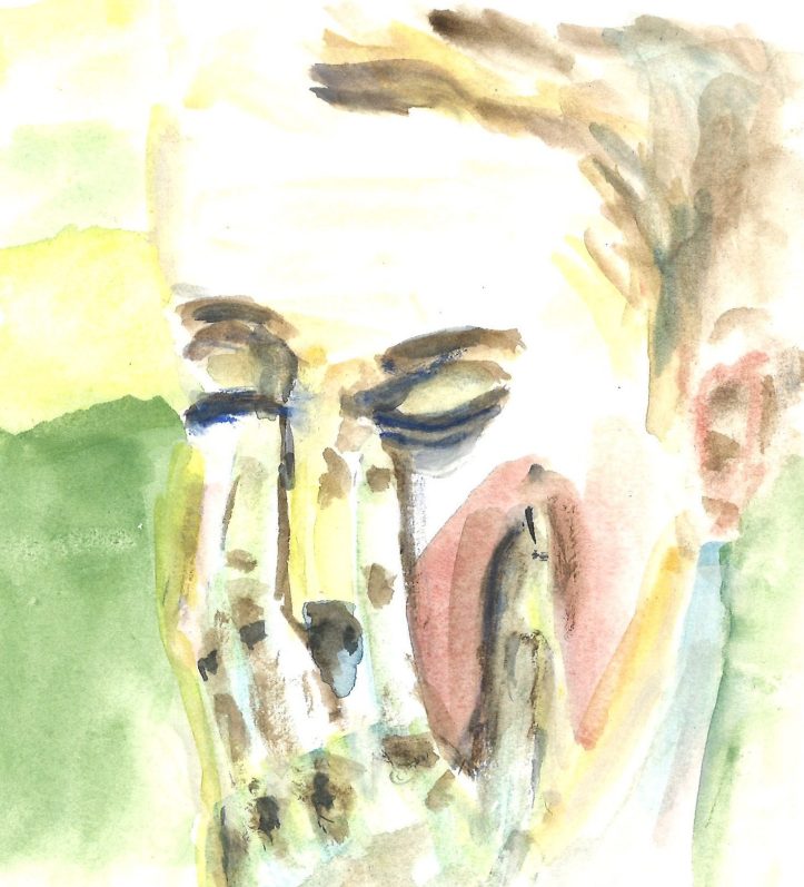 Jean Seberg, hands to face, end of A bout de souffle, drawing by William Eaton, Dec 2019