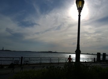 Battery Park with light & Liberty, photo by William Eaton, 19 May 2020