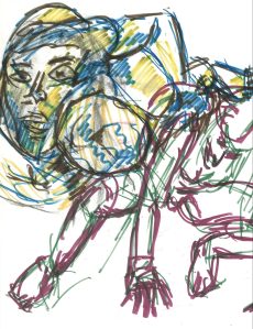 Social distancing is not very human, drawing by William Eaton, May 2020