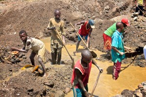 Children mining coltan (for cellphones, etc.) in eastern Congo