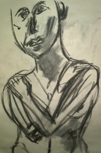 Woman, nude, arms crossed, charcoal sketch by William Eaton, National Arts Club, 2019