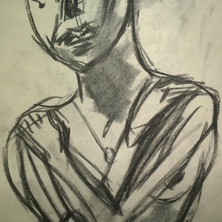Woman, nude, arms crossed, charcoal sketch by William Eaton, National Arts Club, 2019