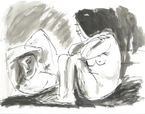 Après Picasso - woman-looking-at-a-sleeping-man- by William Eaton, 2021