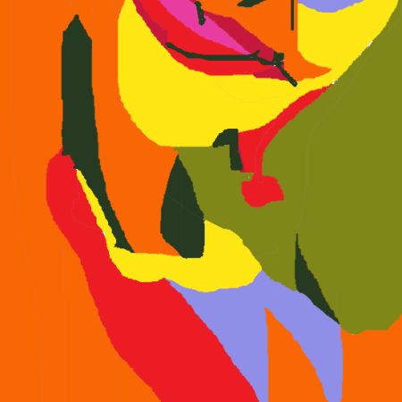 Orange, yellow, red lips, trees perhaps - abstract by William Eaton, 2023