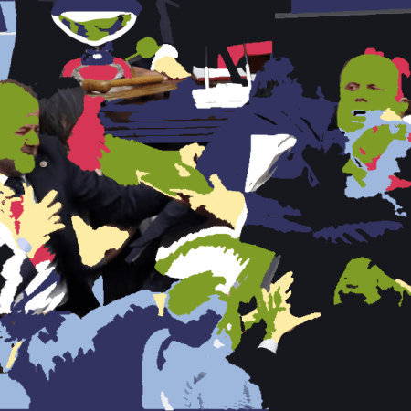 Art work made by William Eaton from an Adem Altan photo of a fight on the floor of the Turkish Parliament, 18 August 2024