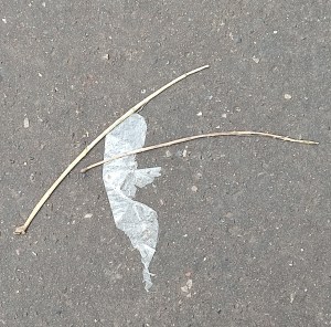 Photo by William Eaton, Paris sidewalk, 2024 - white being with sticks 